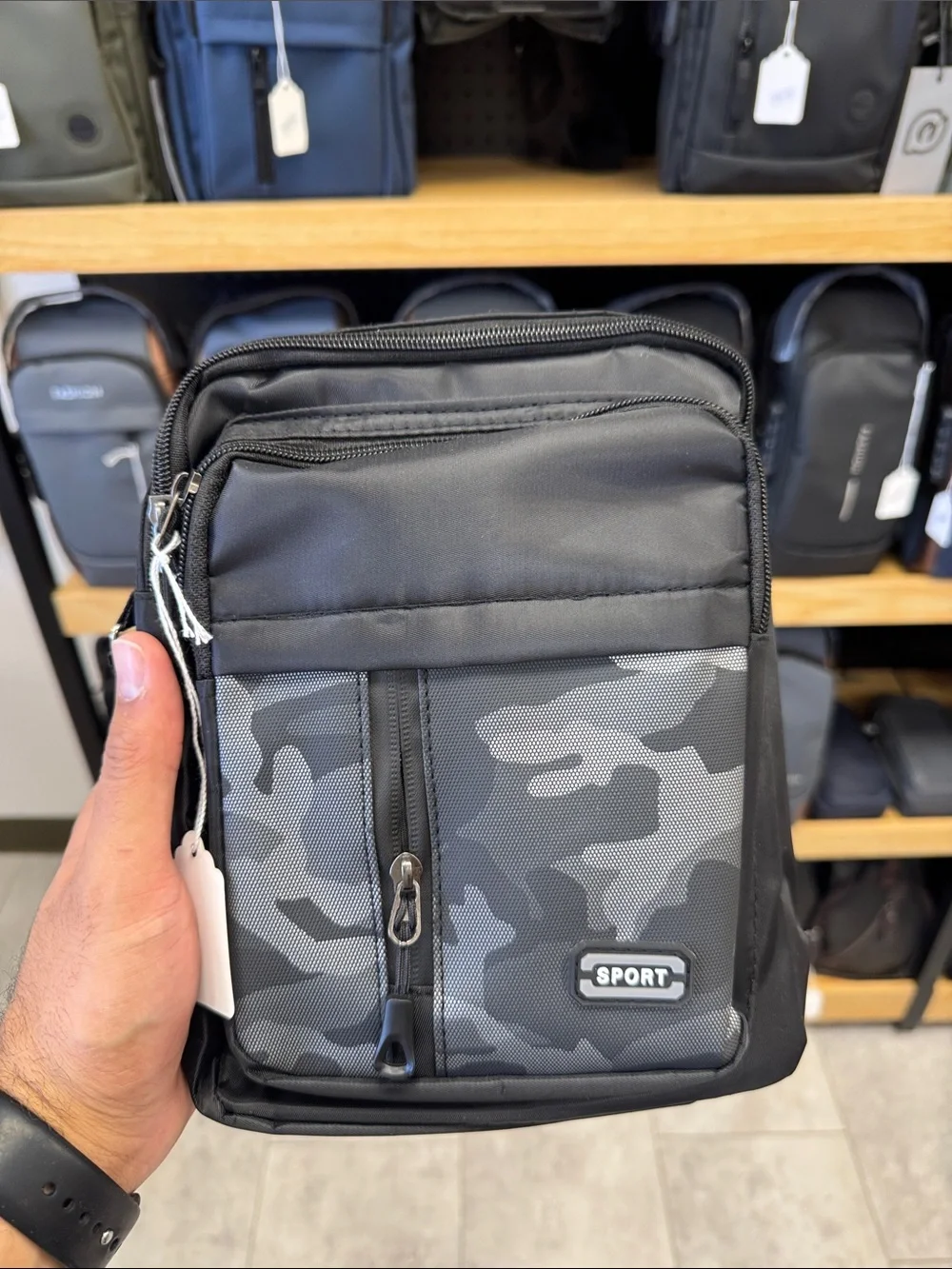 Sport Men's Black & Gray Camo Crossbody Bag